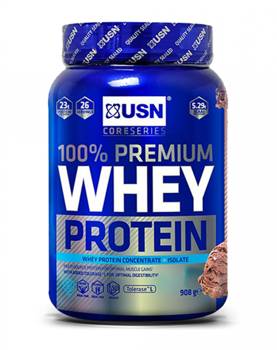 картинка USN 100% Premium Whey Protein, 908 г от интернет-магазин спортивного питания ВИТАМИНПРО.РФ