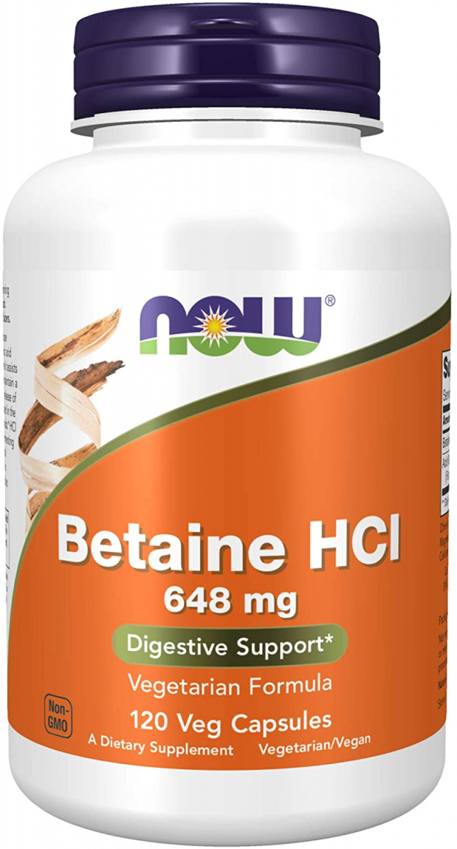 картинка NOW Betaine HCL 648 мг, 120 капс от интернет-магазин спортивного питания ВИТАМИНПРО.РФ